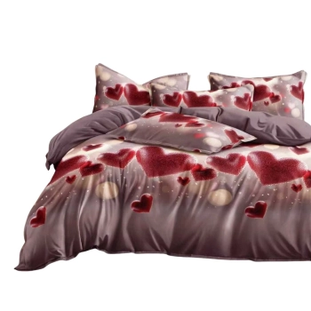 Pościel Walentynkowa 160x200 bawełna satynowa CZERWONE SERCE PK730 z prześcieradłem